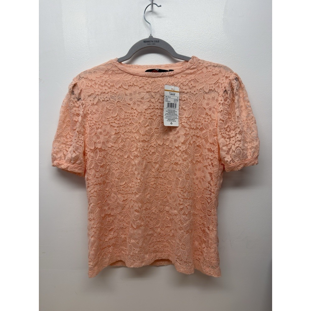 Fig Womens Medium 92cm Top Lined Lace Front Short Sleeve Pullover‎ Peach #12